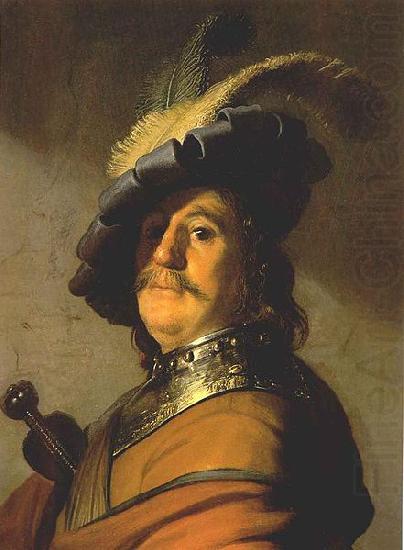 Bust of a man in a gorget and a feathered beret., Rembrandt van rijn